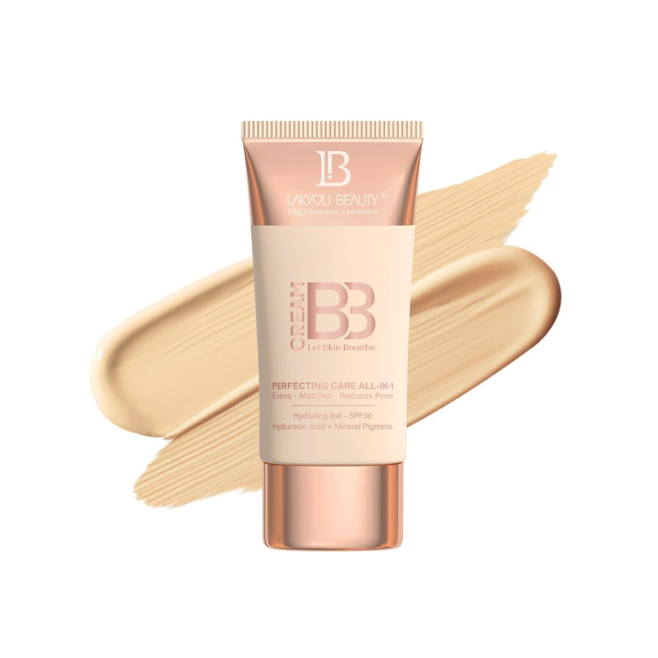 Lakyou Beauty BB Cream Let Skin Breathe - Perfecting Care All-in-One, Evens, Mattifies, Reduces Pores, Hydrating with SPF 30, Hyaluronic Acid & Mineral Pigments, 60ml (03(Natural Beige), 60)