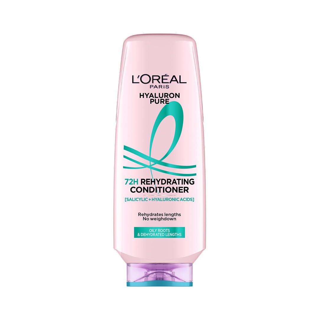 L'OREAL PARIS Unscented Hyaluron Pure 72H Rehydrating Conditioner for All Hair Types For Smooth Tangle-Free Hair, 340 Millilitres