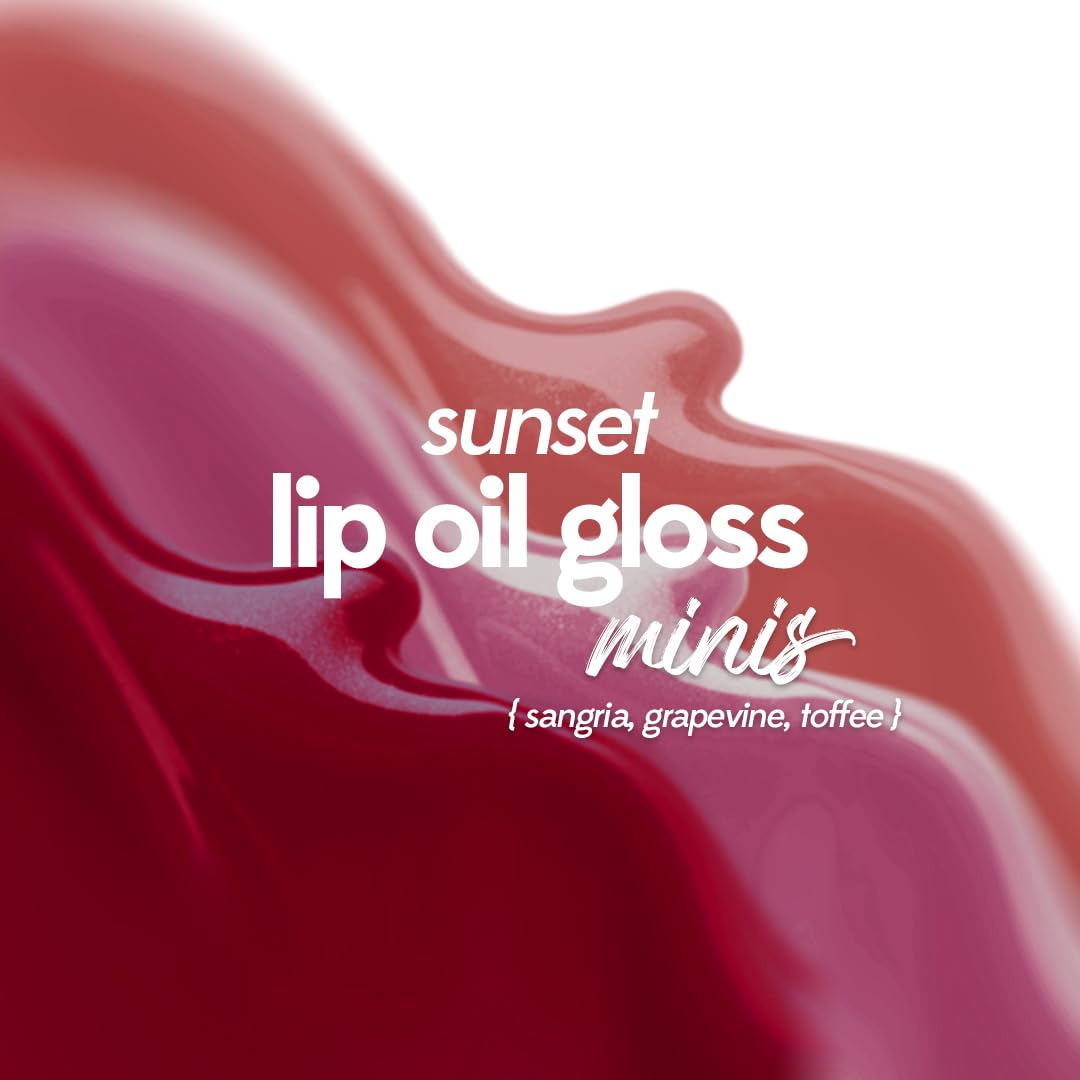 Ruby's Organics Lip Beauty Gift Kit- Lip Oil Glossy Minis Sunset, Moisturizing, Long Lasting, Non Sticky & Non Drying, Natural Lip Makeup, Paraben Free - Sangria, Grapevine and Toffee Shades