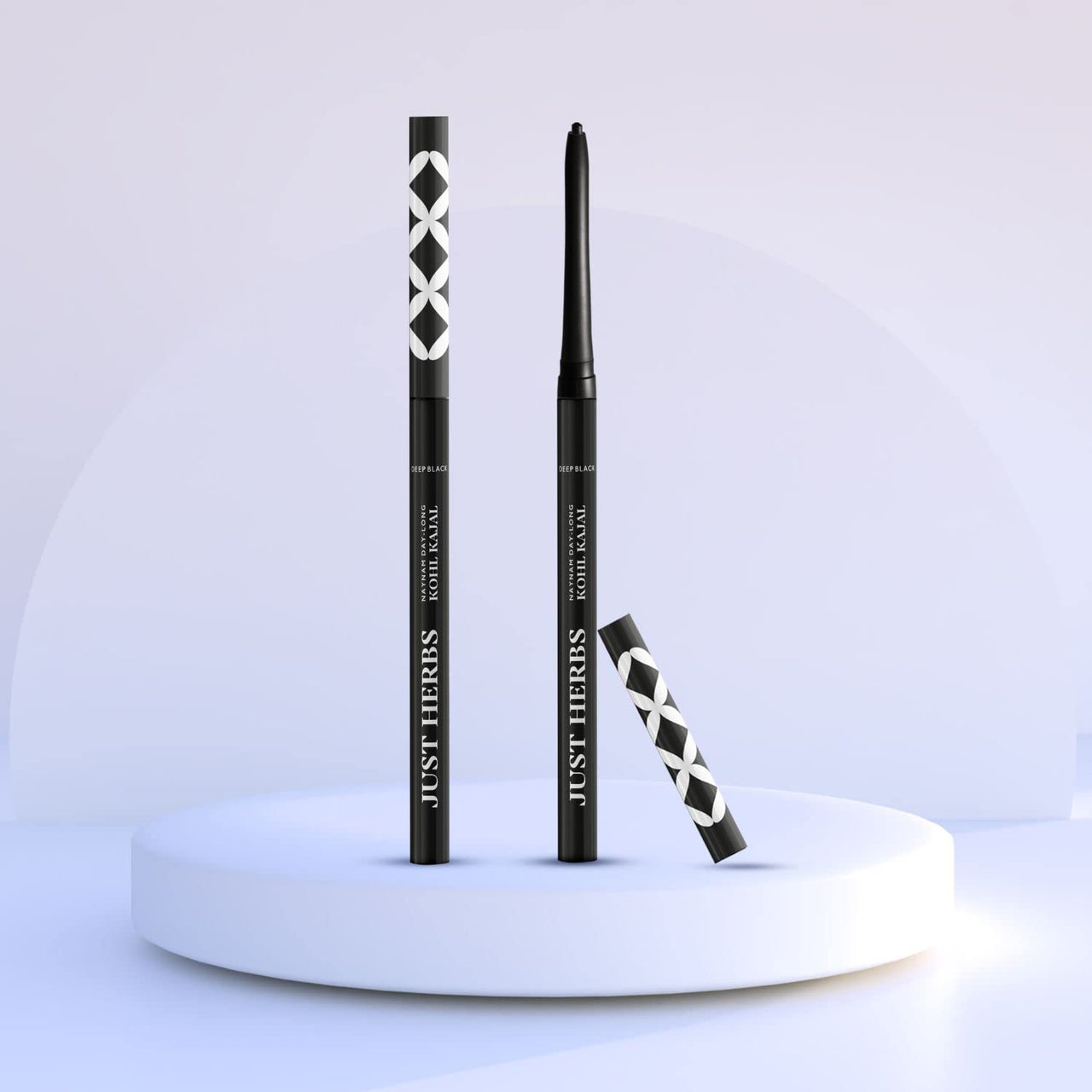 Just Herbs Retractable 2 in 1 Herbal Eyeliner + Kajal with Almond Oil & Vitamin E, 11 Hour Stay, Singlestroke, Smudgeproof & Fadeproof - Black 0.3g