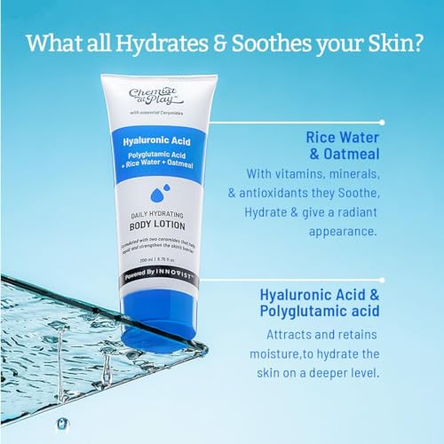Chemist at Play Hydrating Body Lotion with Rice Water & Hyaluronic Acid for Deep Moisturization | All Skin Type | Hydrate Dry and Flaky Skin | Vegan & Cruelty-Free | 200 ml