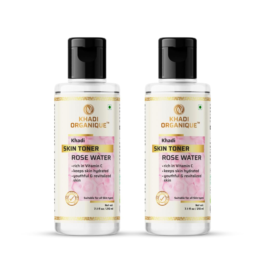 Khadi Organique 100% Pure & Natural Rose Water Skin Toner | Keep Skin Scented & Moisturized & Soothes Itchiness | Suitable for Men & Women for All Skin Types (Pack of 2) - 420 Ml