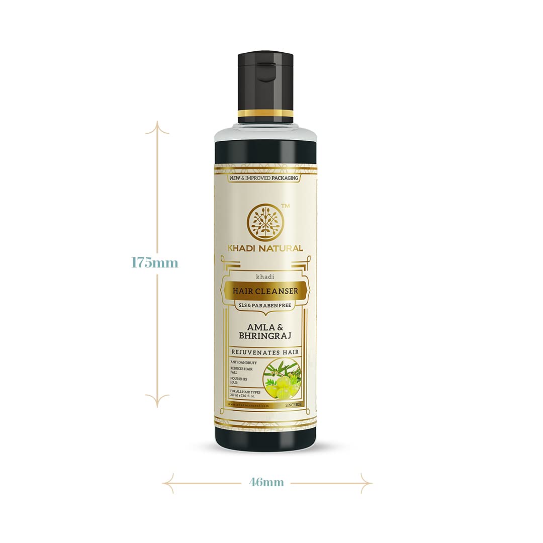 Khadi Natural Amla & Bhringraj Shampoo/Cleanser for Controlling Dandruff & Hair fall | Shampoo for Reducing Scalp Irritation | Paraben & Sulphate-Free | Suitable for All Hair Types, 210ml