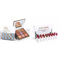 Just Herbs Eyeshadow Palette 9 in 1 Long Lasting Blendable Eye Makeup Palette (Sunshine - Day Palette) & Just Herbs Ayurvedic Creamy Matte Lipstick Set Lip(Pack of 16) Combo