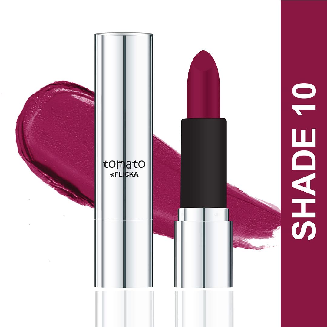 FLiCKA Tomato Bullet Matte Lipstick| Non-transfer Lipstick, Waterproof, Hydrating, Moisturizing, Upto 6Hrs, Shade 10, 4g