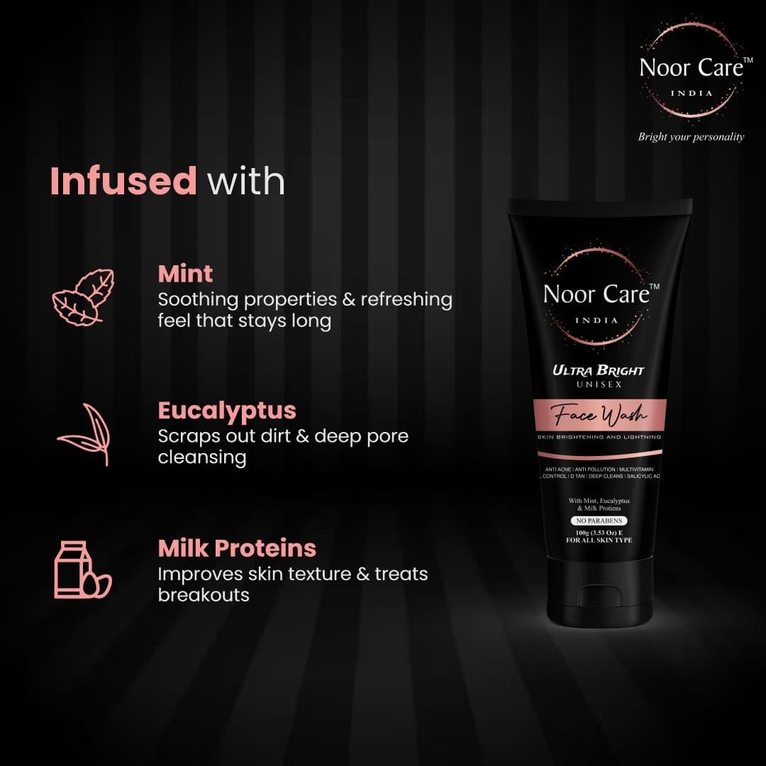 Noor Care INDIA Tan Removal Face Wash for Dry, Normal & Sensitive Skin | Clear & Glowing Bright Skin | Refreshing & Anti Ageing | Reduces Pimples & Blemishes For Men and Women | (Pack of 1) 100G