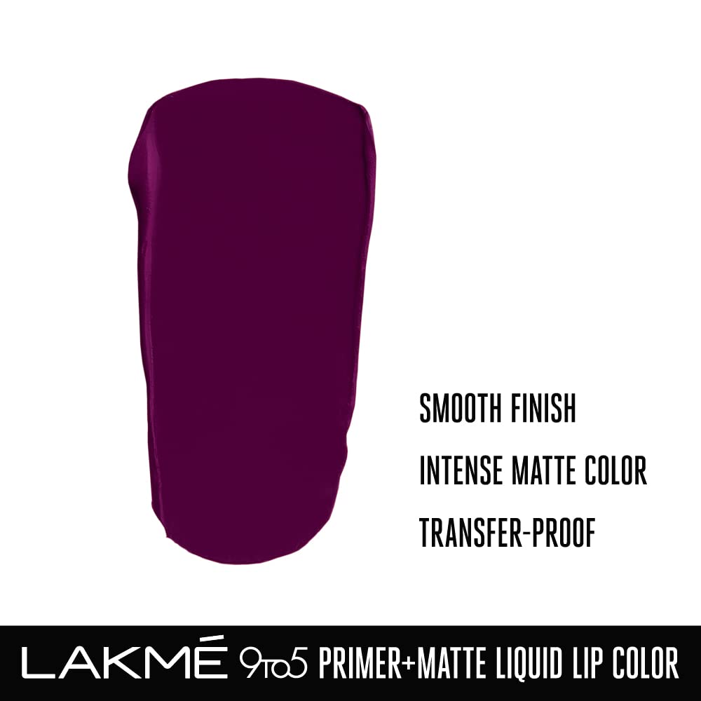 Lakmé 9to5 Primer + Matte Liquid Lip Color MB2 Intense Latte & Lakmé 9to5 Primer + Matte Liquid Lip Color MM4 Dynamic Purple Combo