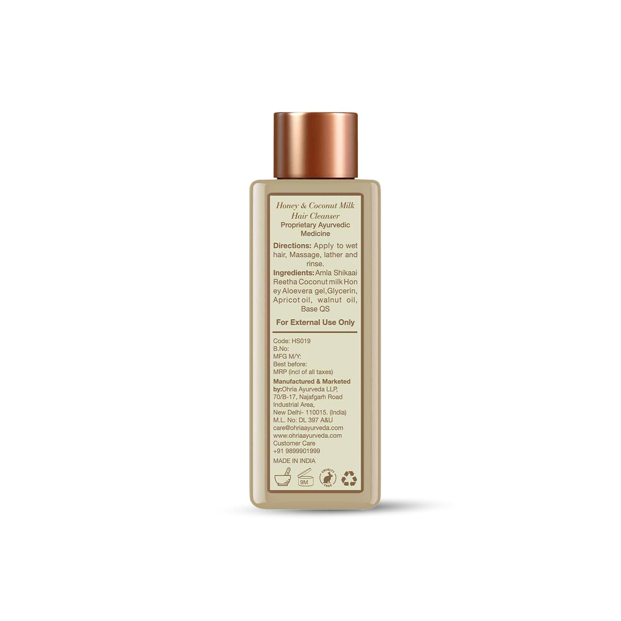 Ohria Ayurveda Honey & Coconut Milk Hair Cleanser | Free from Sulfates, Parabens & Silicones | Ayurvedic Ingredients | Hydrates & Revitalizes Dry, Damaged Hair | For All Hair Types | 200ml