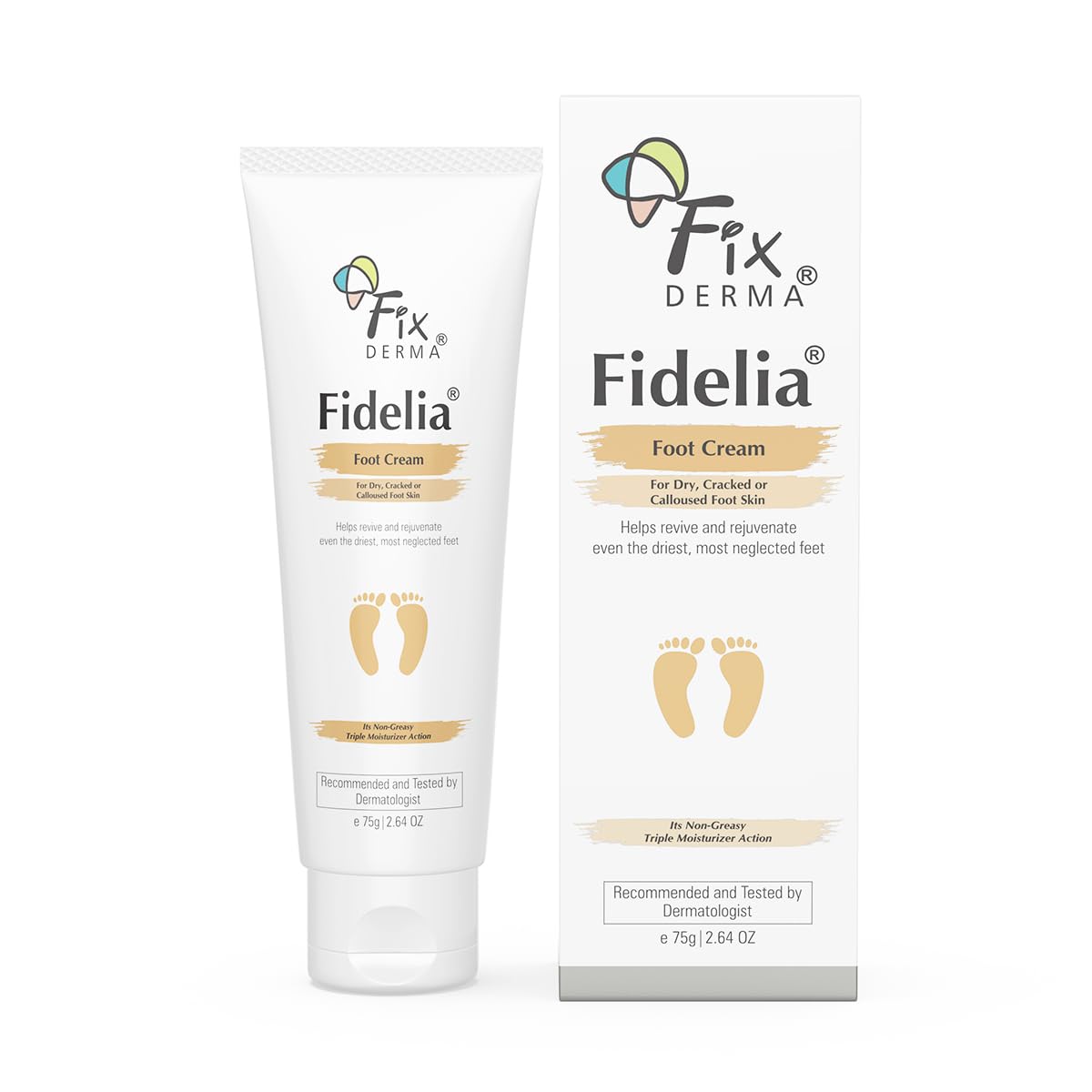 Fixderma 5% Lactic Acid, 15% Urea, 3% Glycerine Fidelia Foot Cream For Dry & Cracked Feet, Moisturizes and Soothes Feet, Heel Repair Paraben & Sulphate Free, All Skin Types 75gm