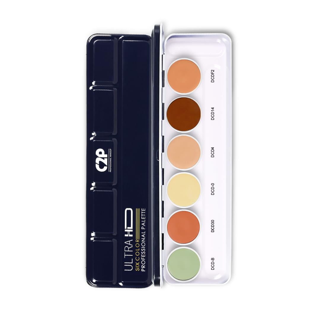 C2P Pro Dermashield 6-in-1 Color Corrector Palette | Cream-Based Concealer Foundation Contour for Oily Skin | Neutralizes Redness Dark Circles Blemishes | High Coverage 21g