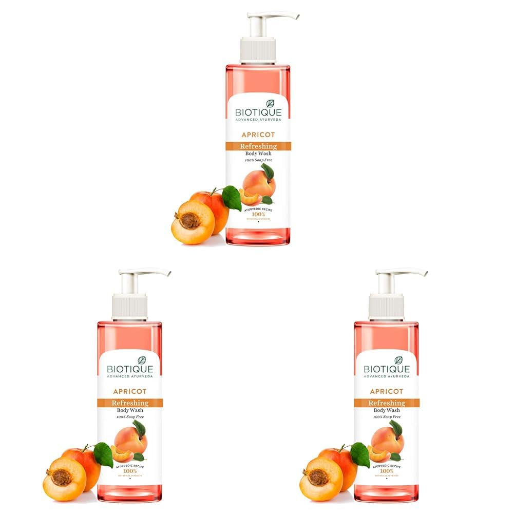 Biotique Bio Apricot Refreshing Body Wash | Keeps Skin Fresh and Clean | Brightens Skin and Reducing Dark Spots | 100% Botanical Extracts | Suitable for All Skin Types | 200ml (Pack of 3)