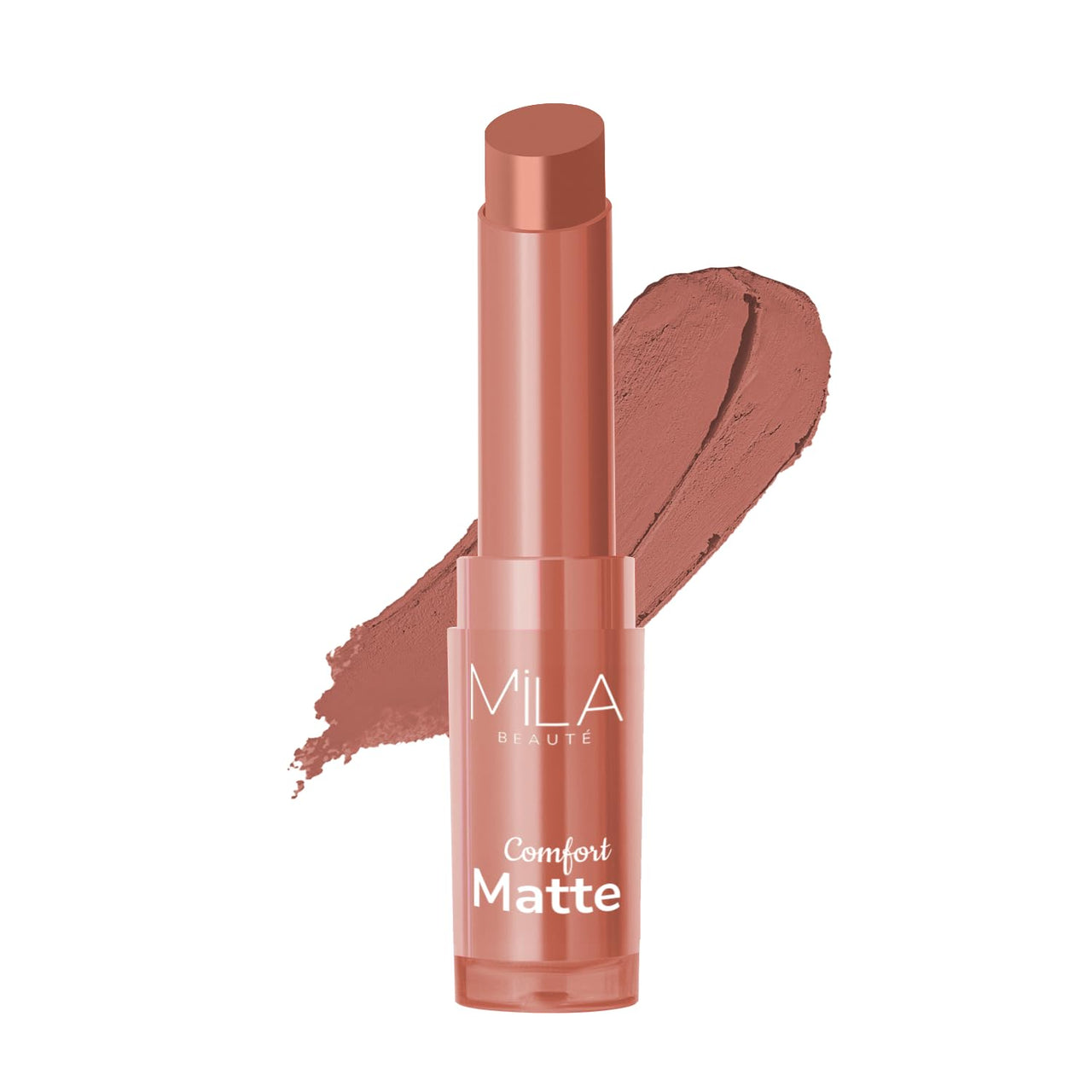Mila Beauté Creamy Comfort Matte Long-Lasting Lipstick for Women | Highly Pigmented & Hydrating Lipstick with Jojoba | Single Swipe Application | Suitable for Indian Skin Tones - PEACH NUDE