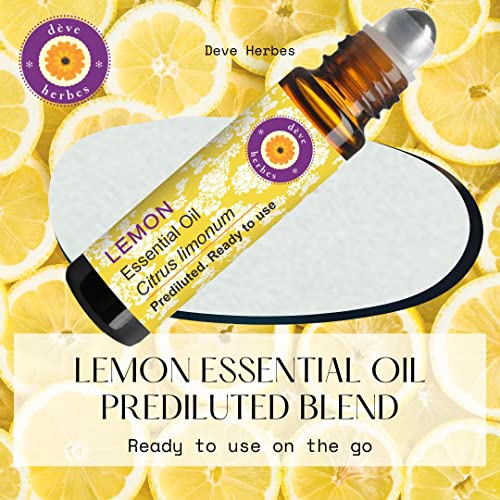 Deve Herbes Lemon Essential Oil (Citrus limonum) Pre Diluted Ready to Use Roll-on Blend for Aromatherapy and Topical Skin Application for Kids and Adults 10ml