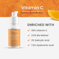 Earth Rhythm 20% Vitamin C Serum for Glowing & Clear skin with Hyaluronic & Salicylic Acid| Hydrates Moisturizes & Brightens | Suitable for Oily Sensitive & Acne Prone Skin| Men & Women - 30ml