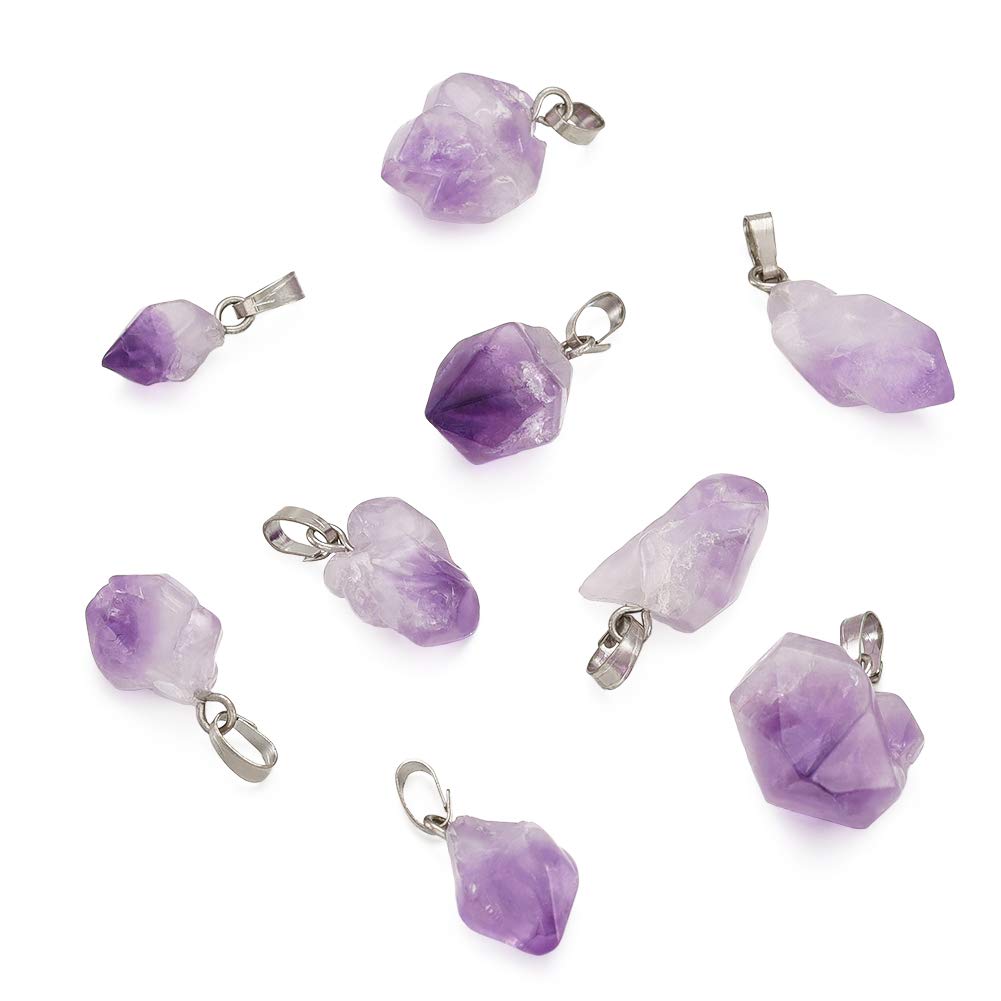 FASHEWELRY 20Pcs Natural Irregular Amethyst Rock Stone Pendants Healing Crystal Chakra Gemstone Charms for Jewelry Making Hole: 5x2.5mm 2-Purple Amethyst-Nugget