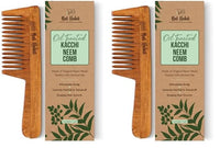 Nat Habit Kacchi Neem Wooden Comb - Soaked In 17 Herbs, Neem & Sesame Oil For Multi-Actions - Detangling, Frizz Control & Shine Suited For All Hair Types (Wide Tooth) (Pack of 2)