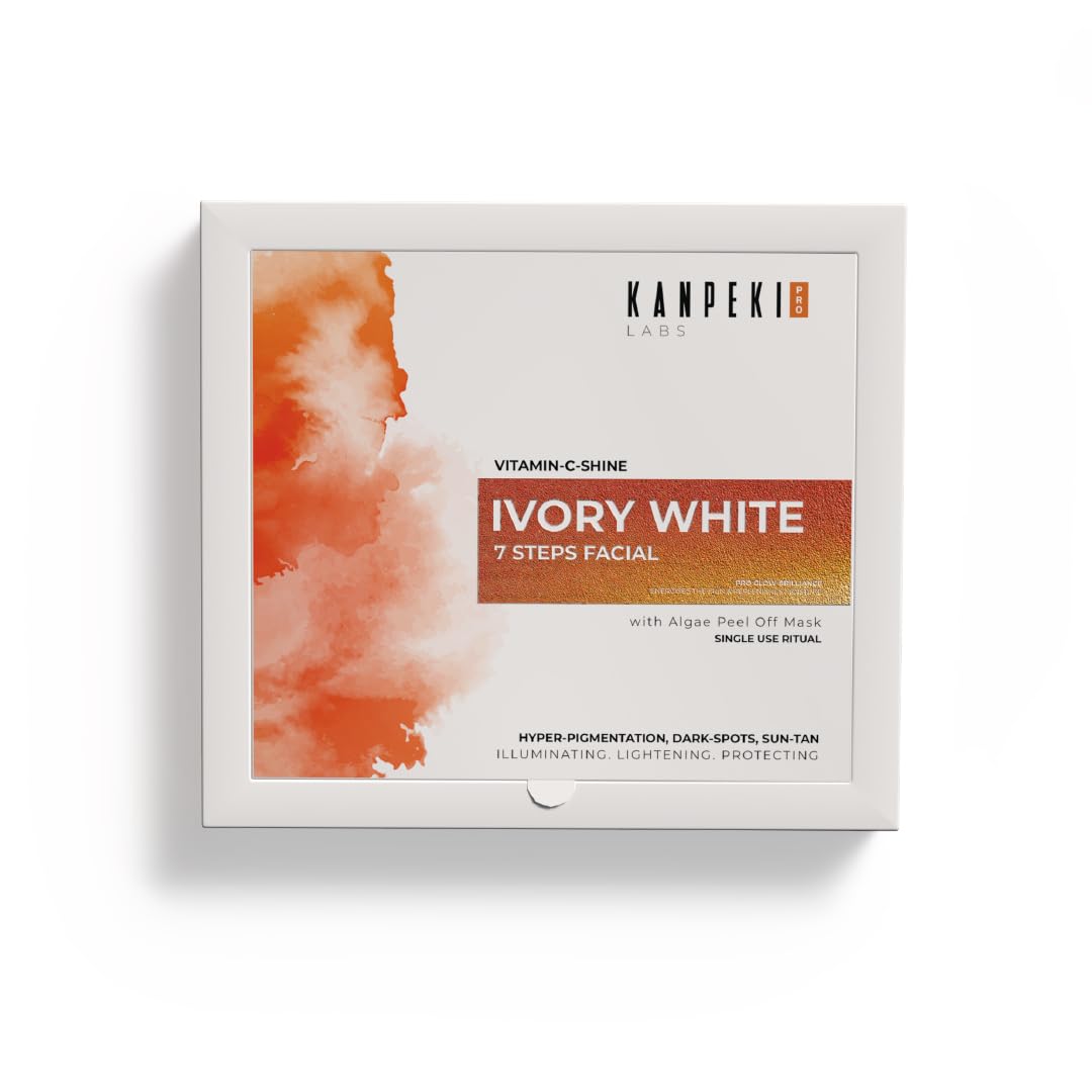 Kanpeki Ivory White 7-Step Facial Kit With Algae Peel-Off Mask | Hyper-Pigmentation, Dark Spots & Sun Tan Removal | Brightening & Skin Tone Correction