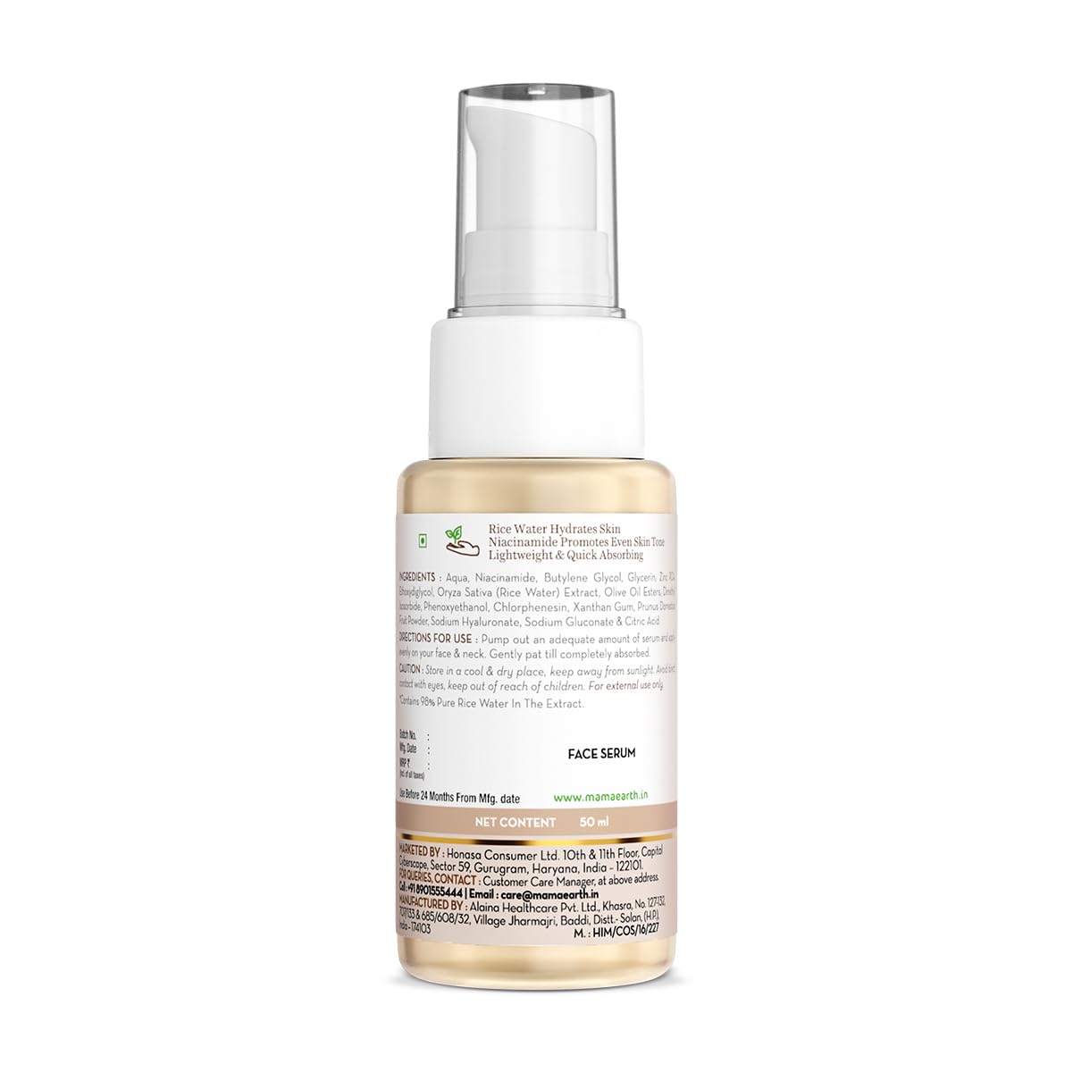 Mamaearth Rice Water Dewy Active Serum with 10% Niacinamide, Rice Water & Hyaluronic Acid - 50 ml For Glass Skin | Gives Dewy Finish |Brightens Skin|Suits All Skin Types
