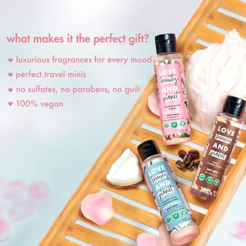 Love Beauty & Planet Indulgent Bodywash Gift Set| Coconut Water & Mimosa Flower, Rose & Murumuru Butter, Coffee & Warmn Vanilla Bodywash 100Ml Each