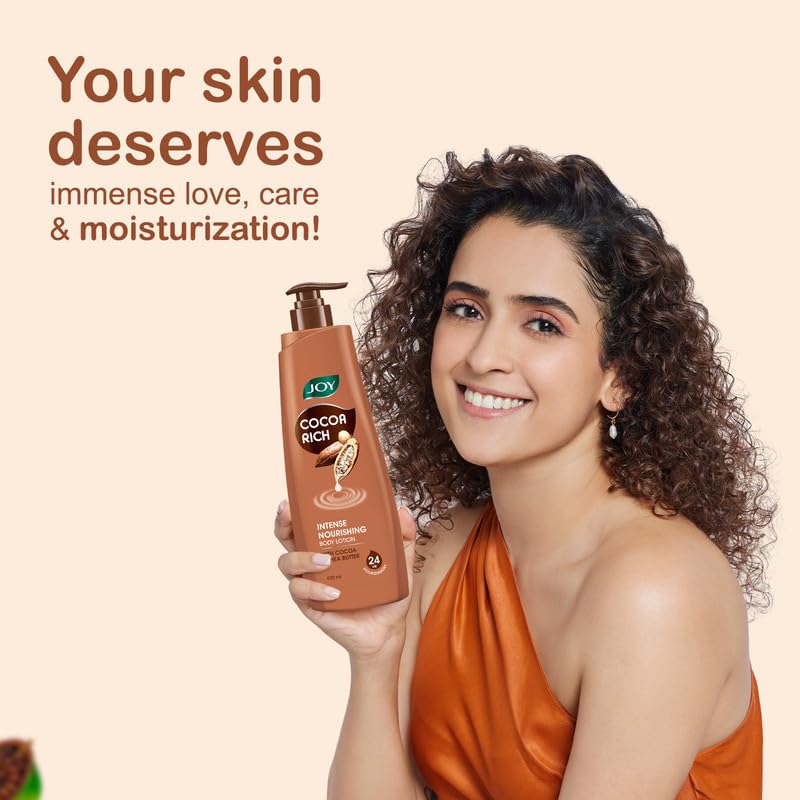 Joy Cocoa Rich Intense Nourishing Body Lotion (600ml) | 24 Hour Nourishment | With Shea Butter & Cocoa Butter | Suitable for Normal to Dry Skin | Non Sticky & Non Greasy Lightweight Body Lotion