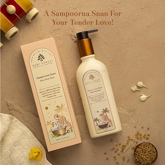 Baby Forest Nikhrae Kesh Baby Shampoo Infused With Paraben- Free 200ml and Baby Forest Sampoorna Snan Baby Body Wash 200ml