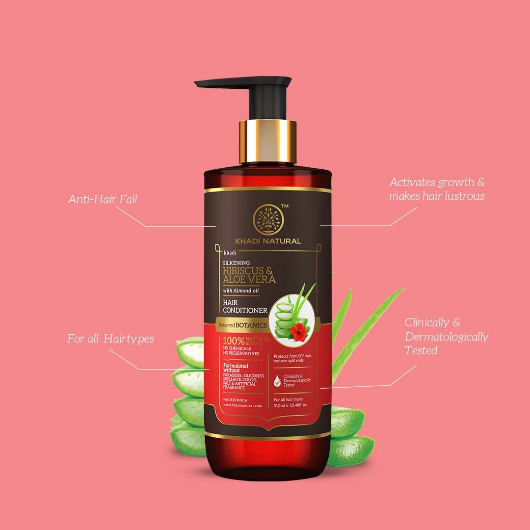 Khadi Natural Powered Botanics Hibiscus and Aloe Vera Hair Conditioner 310ml, Frizz Free Hair, Improves Hair Texture, Controls Hair Fall