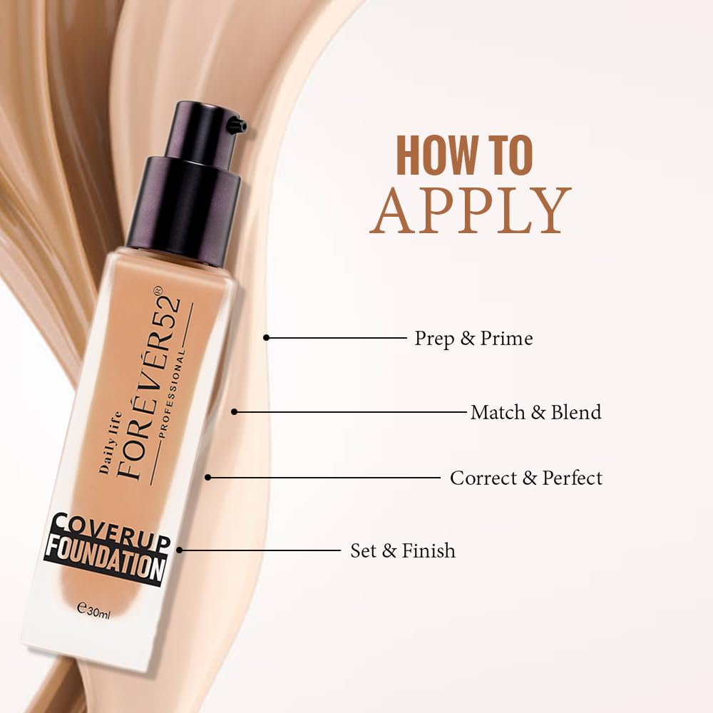 Daily Life Forever52 Coverup Foundation | Natural Matte Finish, Long-Lasting Full Coverage Liquid Foundation (Amber - 30.4, 30ml)