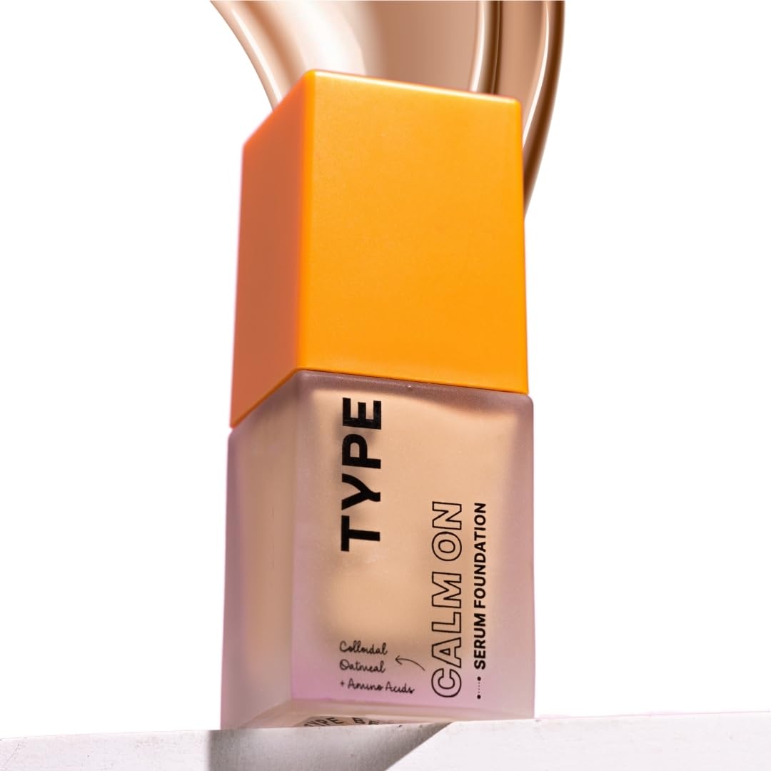 TYPE BEAUTY INC. Calm On Long Lasting Foundation with 12-Hr Wear | Soothing Oat & Amino Acids | Blendable Foundation For Makeup | Light Coverage for a Flawless Look | For Women - Latte (128) | 20ml