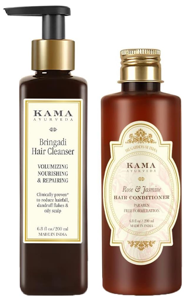 Kama Ayurveda Rose & Jasmine Hair Conditioner For Dry Hair (Jasmine) & Kama Ayurveda Bringadi Hair Cleanser Combo