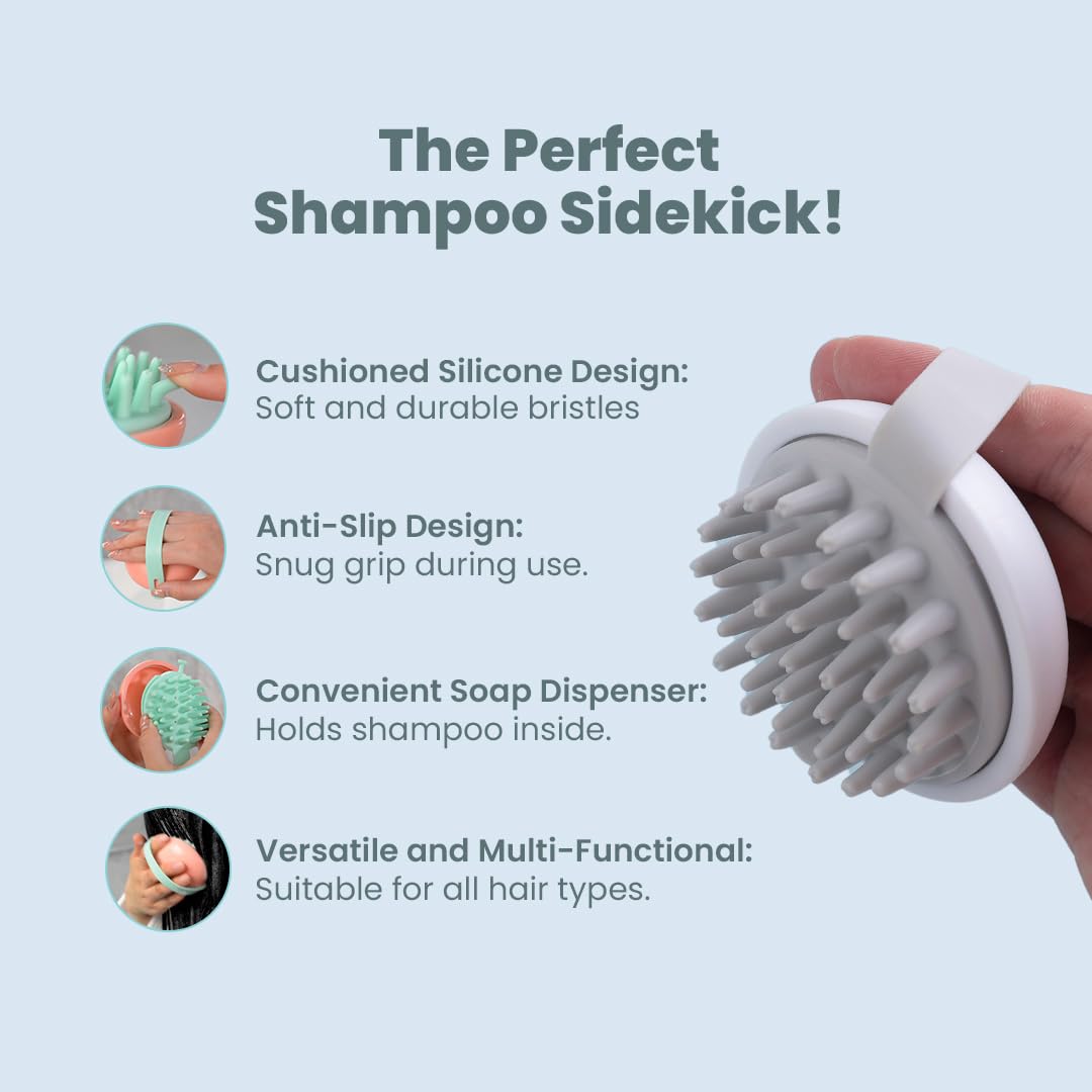 Rey Naturals Hair Scalp Massager | Shampoo & Hair Oil Brush for Men and Women | Hair Growth, Scalp Care and Relaxation | Oil Massager For Scalp | Soft Silicon Bristles for Gentle Massage | Grey