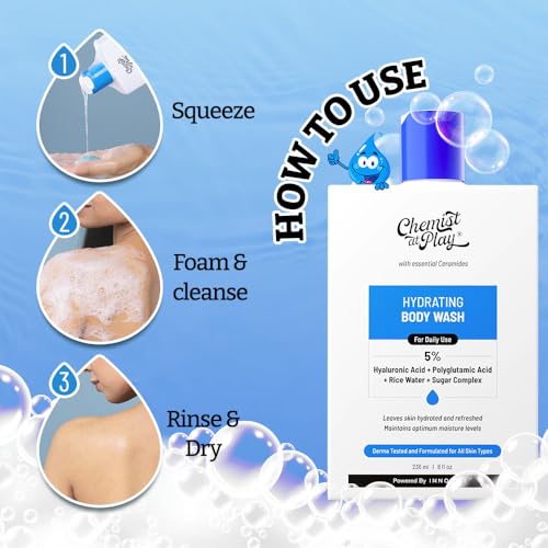 Chemist at Play Hydrating Body Wash | With 5% Hyaluronic Acid Bodywash for Intense Hydration | Reduces Flakes & Itchiness | For Dry Skin | Polyglutamic Acid & Hyaluronic Acid | For Women & Men | 236ml