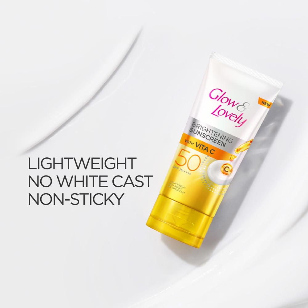 Glow and lovely Brightening Sunscreen SPF 50 | Vita C | PA ++++ |Light weight | Non sticky | No White Cast | 50g