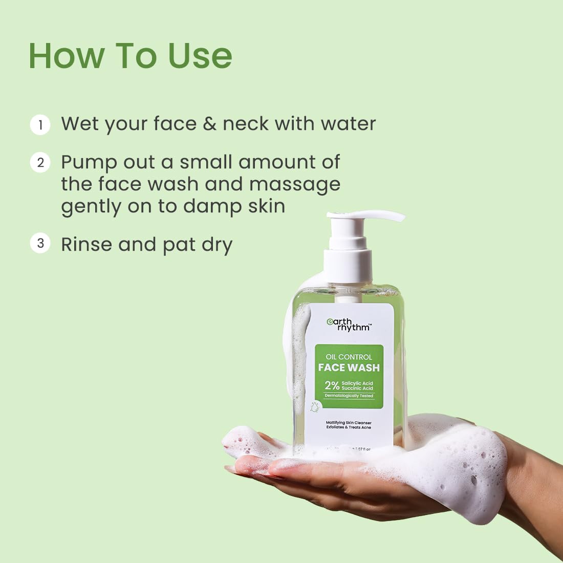 Earth Rhythm 2% Salicylic Acid Face wash for Oily and Acne Prone Skin, Anti Acne Face Cleanser | Men & Women - 150ml