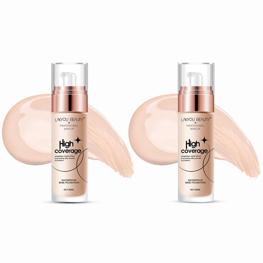Lakyou Beauty High Coverage Base Foudation | Waterproof | Long Lasting | Light Weight | Shade-03(Natural Beige) | Pack Of 2
