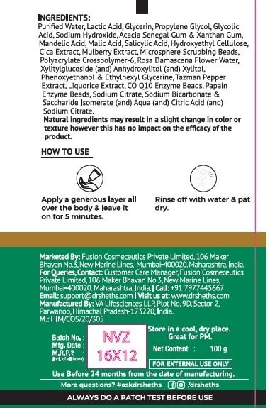 Dr. Sheth's Gulab & 2% Glycolic Acid Body Peel for Glowing Skin | 5 Mins Chemical Peel with 5% Lactic Acid & Rose Extracts | Exfoliating Peel for Brightening and Tan Removal | Men & Women | 100g