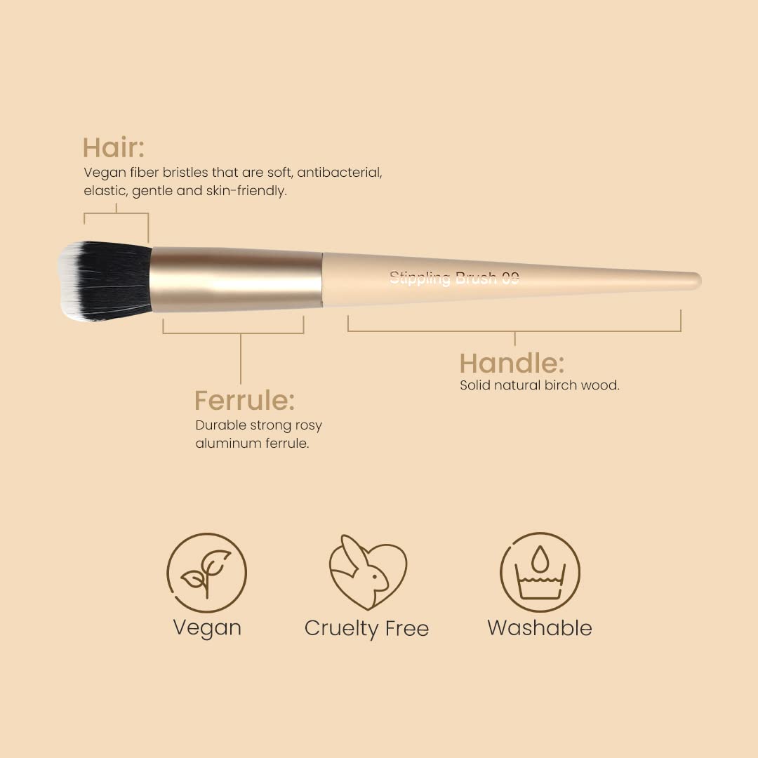 Milagro Beauty Stippling Brush 09 – Dual-Layered Brush for Liquid & Cream Foundation, Blush & Highlighter, Airbrushed Finish, Seamless Blending, Vegan Bristles, Professional Results
