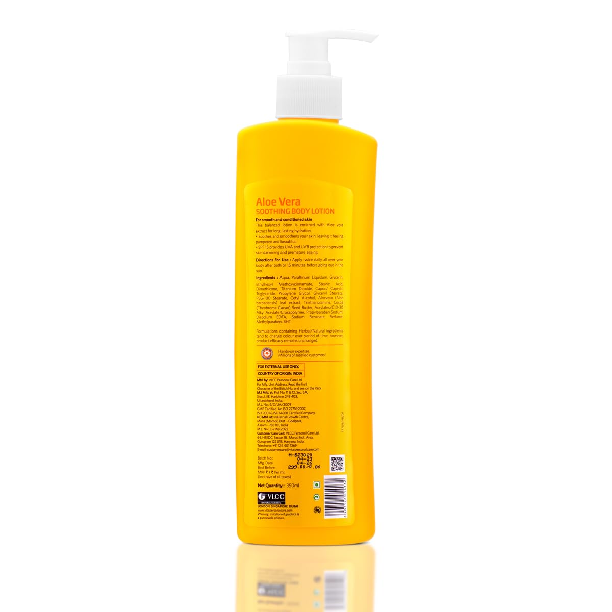 VLCC Aloe Vera Soothing Body Lotion - 350ml | Aloevera Body Lotion with SPF 15 | Calms Skin & Soothes Bumps | Even Texture and Hydration | Helps Fade Tan | Aloevera and Cocoa Body Lotion.