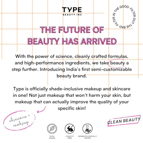 TYPE BEAUTY INC. Calm On Long Lasting Foundation with 12-Hr Wear | Soothing Oat & Amino Acids | Blendable Foundation For Makeup | Light Coverage for a Flawless Look | For Women - Peanut (310) | 20ml
