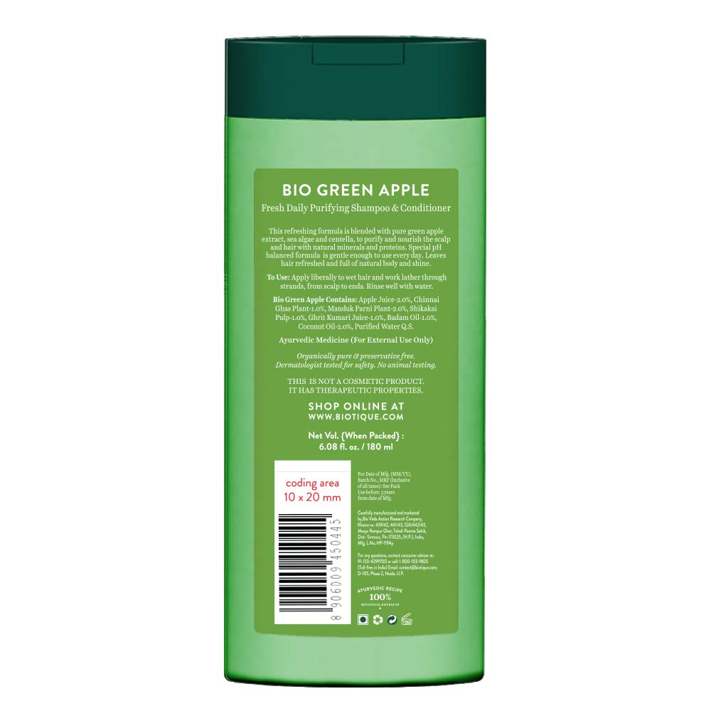 Biotique Green Apple Shine & Gloss Shampoo & Conditioner| Promotes Healthy, Shiny and Glossy Hair | Nourishes Scalp | Makes Hair Soft & Smooth |100% Botanical Extracts| All Skin Types | 180ml