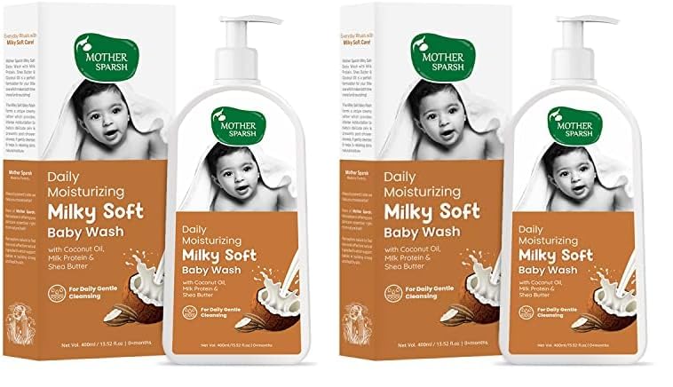 Mother Sparsh Milky Soft Baby Body Wash - 400ml | With Milk Protein & Coconut Oil | pH Balanced Natural Baby Wash | Tear Free Formula for Baby Bath (Pack of 2)