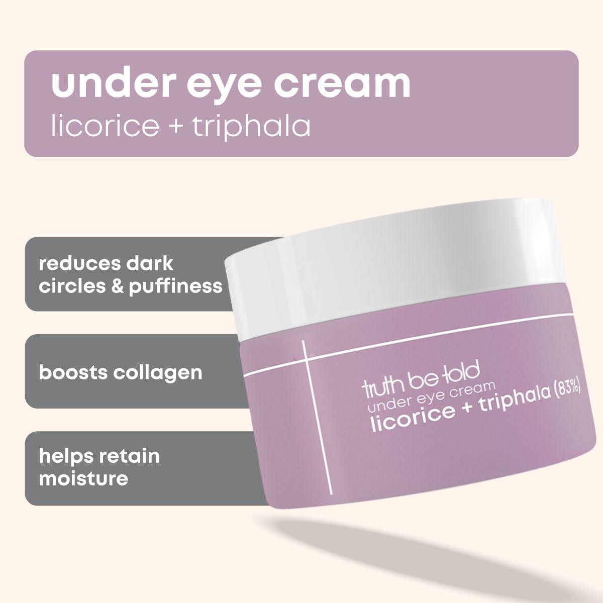 Truth Be Told Under Eye Cream with Licorice & Triphala(15ml), Dark Circle Removal, Puffiness Reduction & Wrinkle Smoothing, Free from parabens, silicones, mineral oils, artificial fragrances