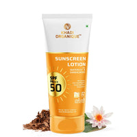Khadi Organique Zinc Oxide Sunscreen Lotion SPF 50 PA+++ | Broad Spectrum, Non-Comodegenic, Ultra Light Sunscreen Gel | UVA, UVB Protection for Men & Women | Oily, Dry, & Combination Skin - 100ml