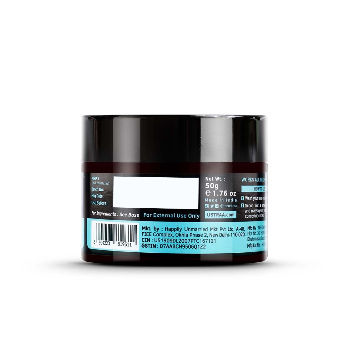 Ustraa De-Tan Face Mask Oily Skin - 125g - Removes Pollutants | with White Charcoal & Night Cream - De-tan & Anti-aging - 50g - Effective Tan Removal | with Niacinamide and Licorice Extract
