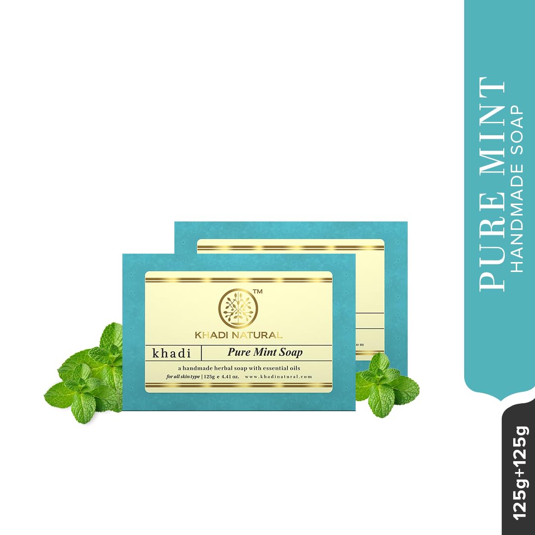 KHADI NATURAL Pure Mint Soap, 125g|Handmade Bathing Soap | Herbal Soap for Removing Dirt & Impurities | No mineral oils added| Suitable for All Skin Types| Pack of 2