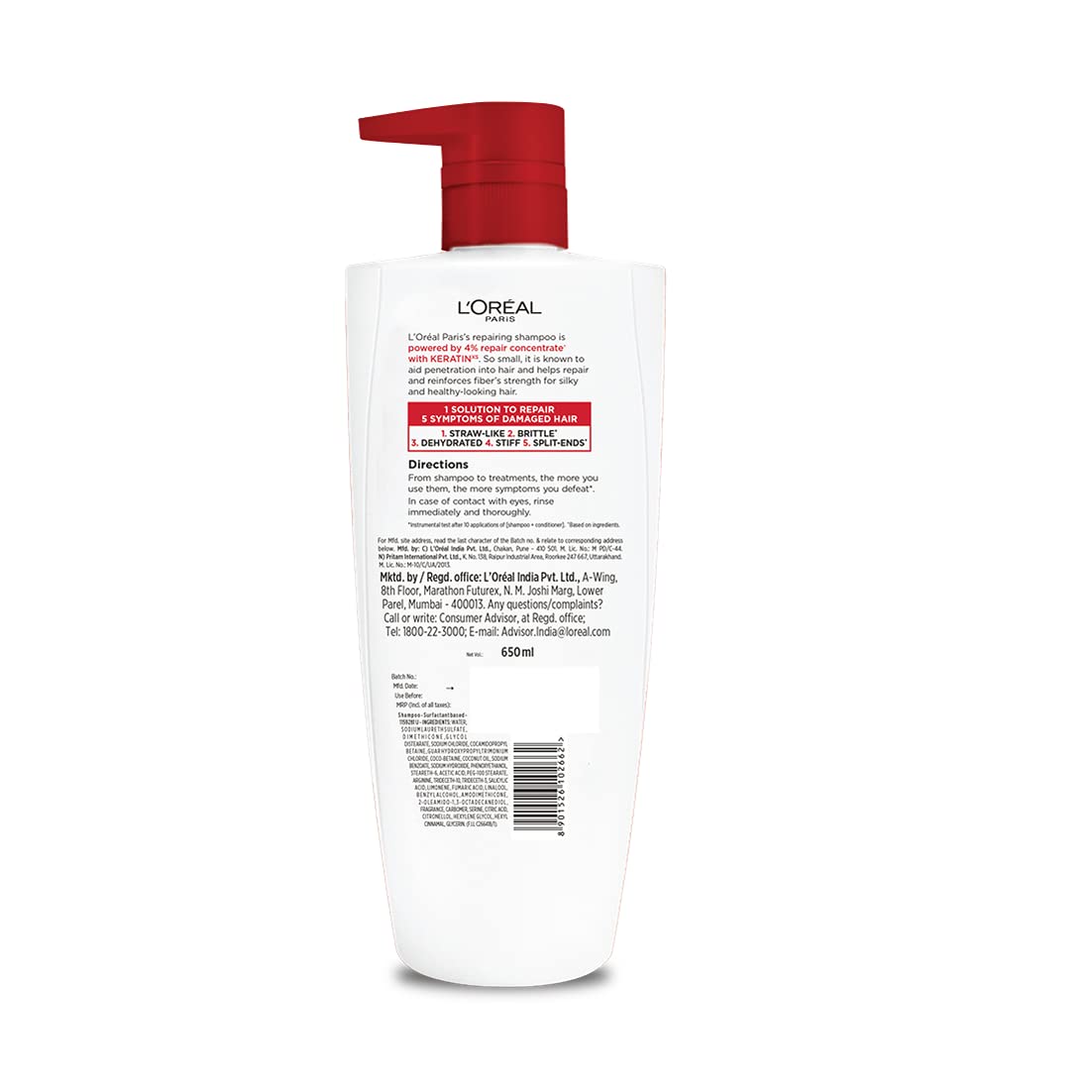L'Oréal Paris Shampoo & Conditioner, For Damaged and Weak Hair, With Pro-Keratin + Ceramide, Total Repair 5, Bundle Pack, 704ml + 192.5ml