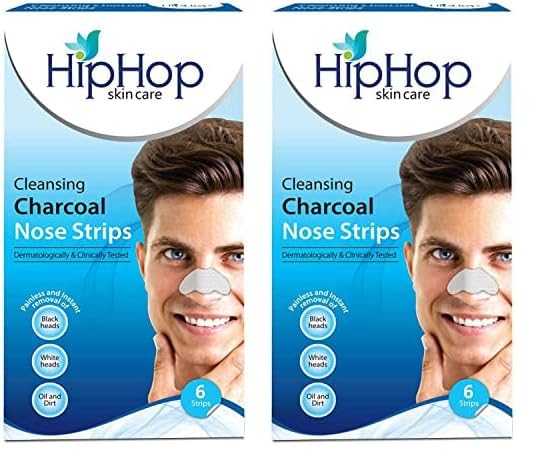 HipHop Skincare Charcoal Nose Strips for Men (6 Strips), Blackhead & Whitehead Remover (Pack of 2)