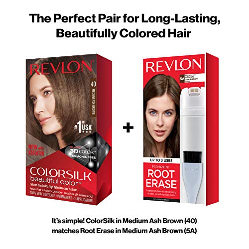 Revlon Colorsilk Beautiful Color, Permanent Hair Color with Keratin, 40ml + 40ml + 11.8ml - 40 Medium Ash Brown (Pack of 1)