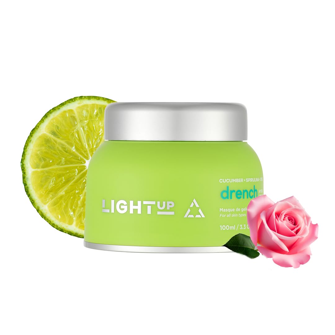 Light Up Drench Hydrating Jelly Mask for Glowing Skin, De-tanning, Brightening, Natural Radiance, Refreshing, Hydrating, Chlorophyll, Cucumber, Spirulina, Rosewater, Aloe Vera - 100 ml Face Pack