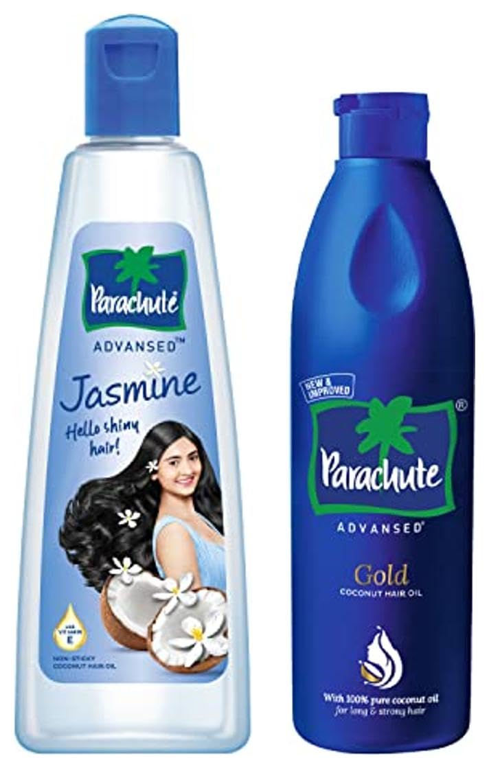 Parachute Advansed Jasmine Coconut Hair Oil with Vitamin E for Healthy Shiny Hair, Non-sticky, 500ml & Advansed Gold Coconut Hair Oil, Vitamin E for Long, Strong & Gorgeous Hair, 400 ml