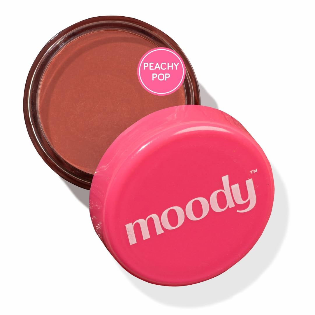 Moody Plush 3-in-1 Lip, Cheek & Eye Cream - Peachy Pop with Cacao Butter, Shea Butter & Jojoba Oil | Long Lasting | Paraben Free Lip Balm Moisturizer For All Skin Type, 5gm